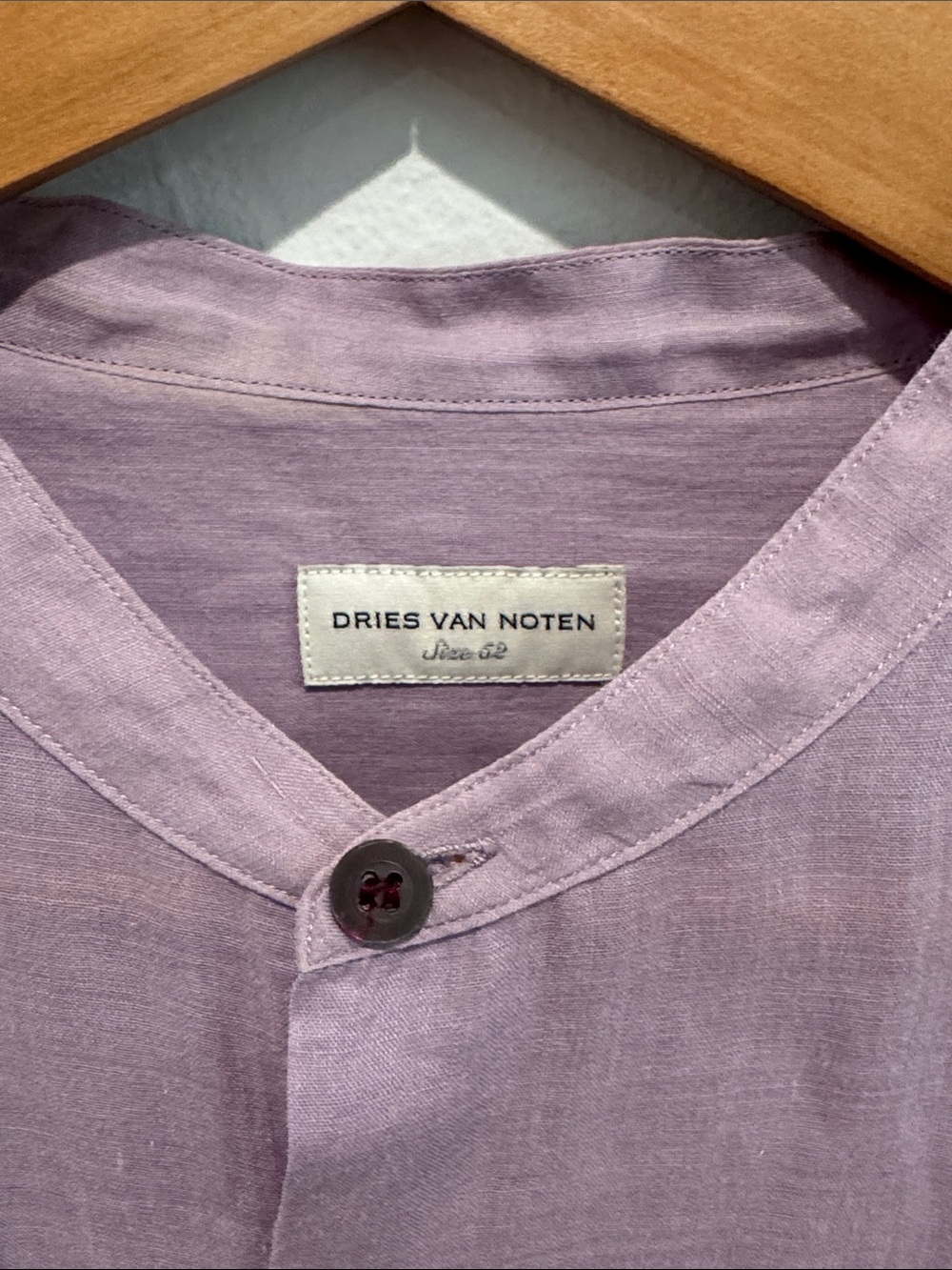 Dries Van Noten Lilac Collarless Men's Button-Down Shirt